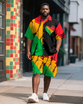 Men's Plus Size Juneteenth Love Letter Print Shirt Shorts Suit